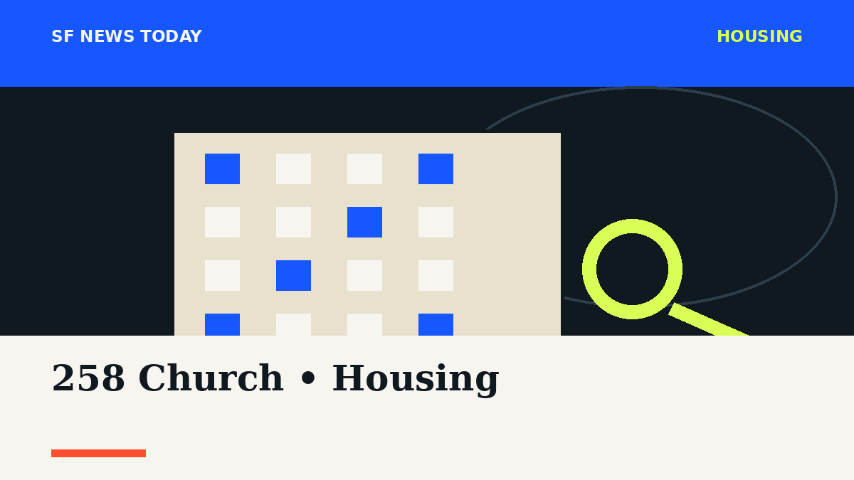 Illustrated San Francisco apartment building and house key representing a Castro rent dispute.