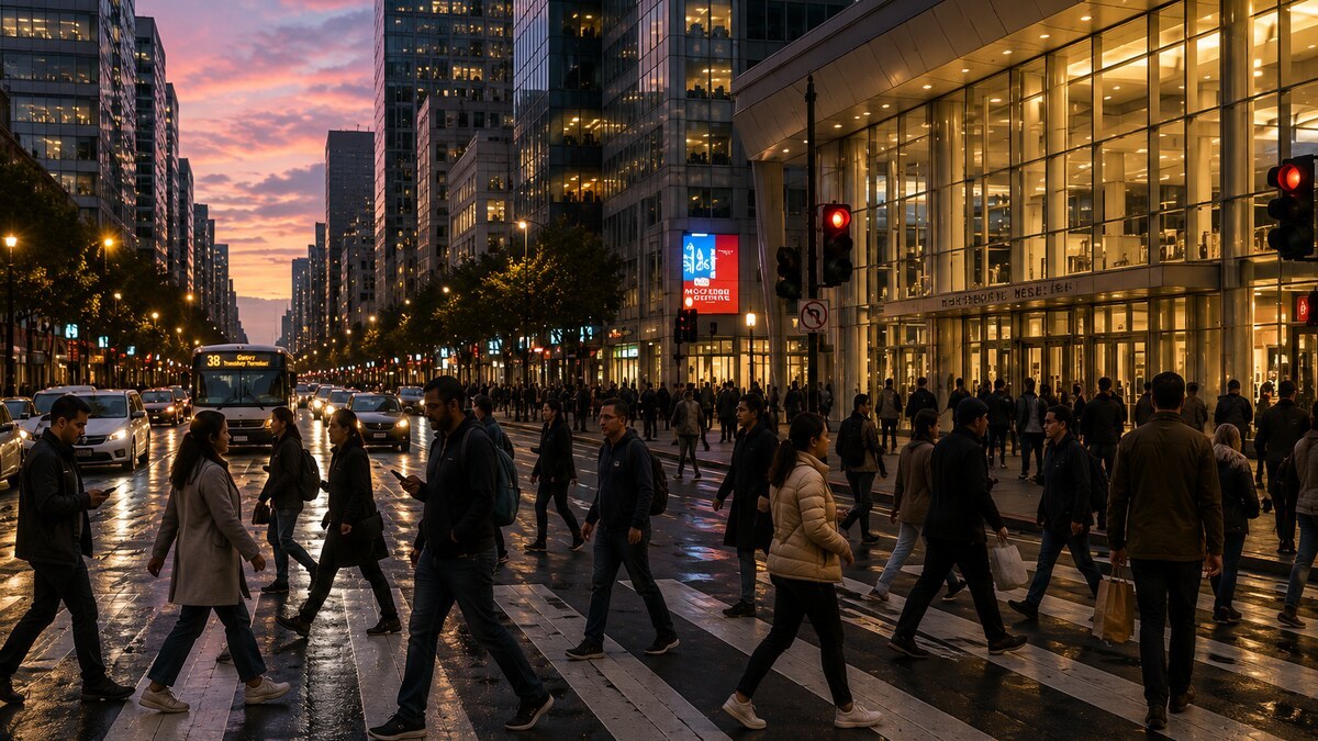 Representative evening traffic in downtown San Francisco, where Bay Bridge on-ramp closures can redirect late-night drivers.