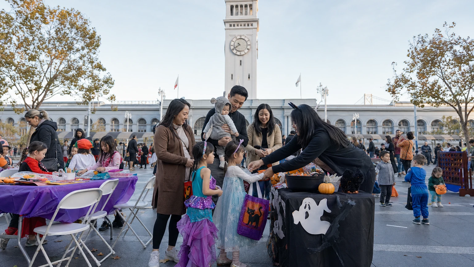 Representative editorial image of the San Francisco Ferry Building used for location context; not a photograph of the 2026 trick-or-treat event.