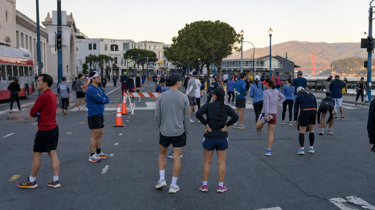 Representative editorial illustration of an organized road race in San Francisco.