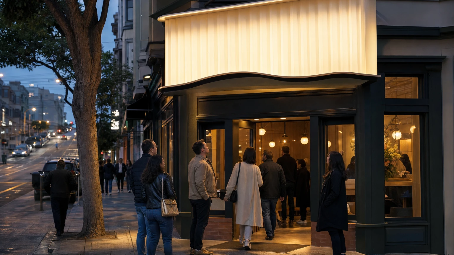 Representative editorial image of visitors arriving at a San Francisco venue during a public grand opening.