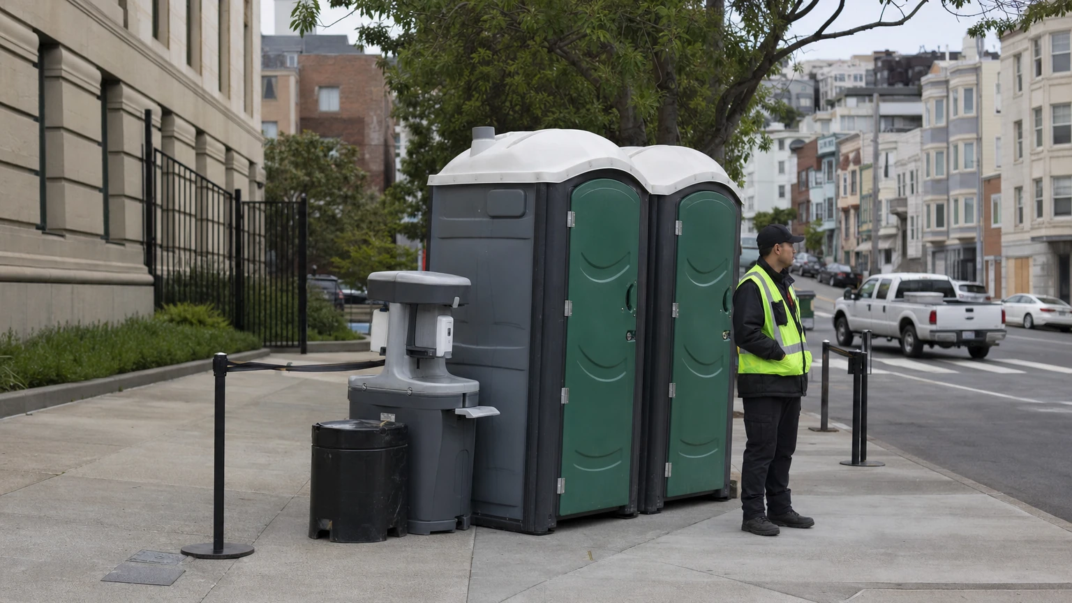 Representative public restroom kiosk on a San Francisco streetscape.