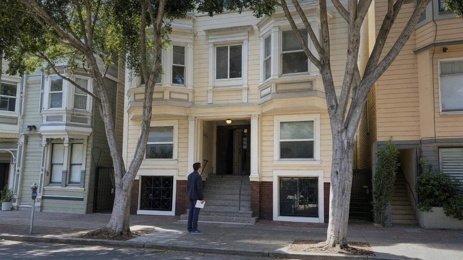 Representative editorial illustration of a San Francisco apartment rent notice contrasting the current annual rent-control allowance with a proposed cap on banked increases.